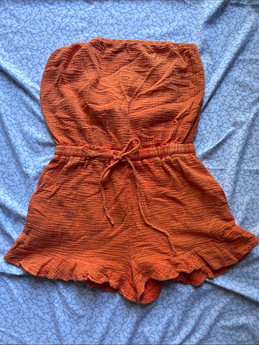 Strapless Orange Ruffle-Hem Romper